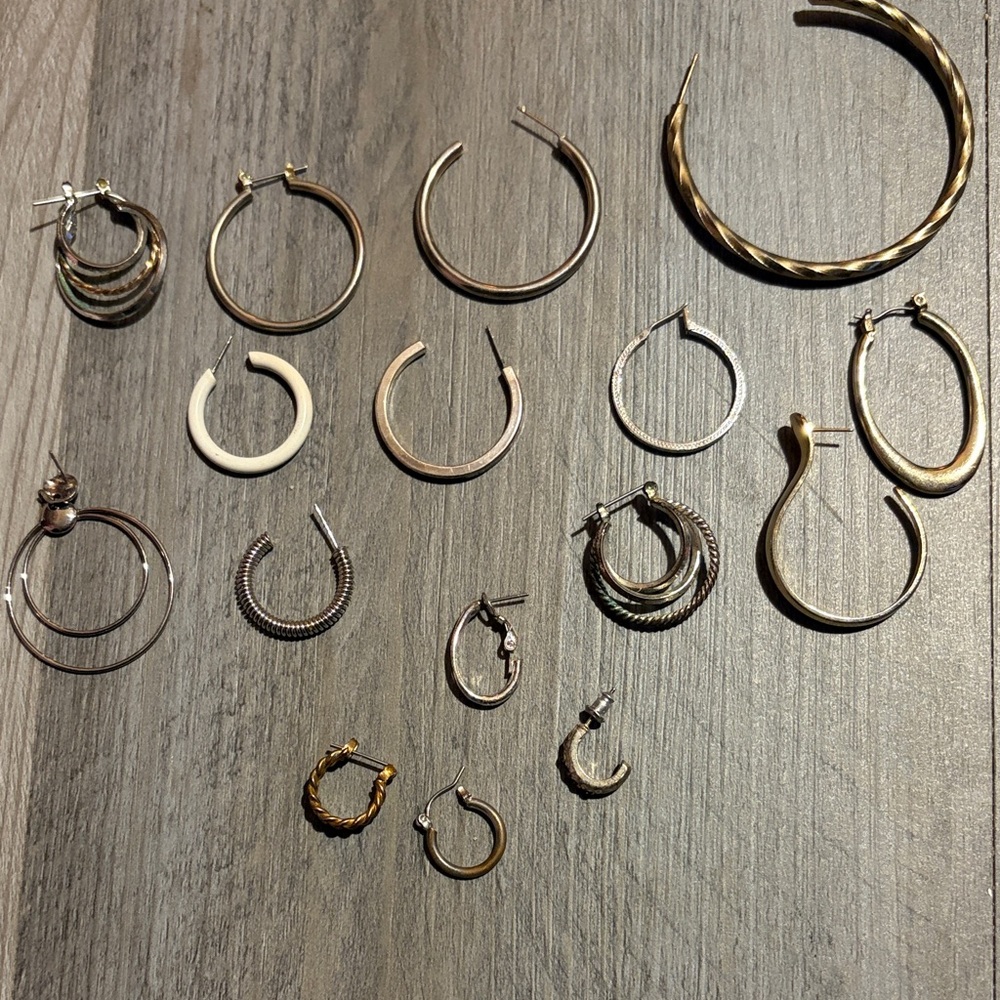 Lot of 16 Assorted Hoop Earrings.